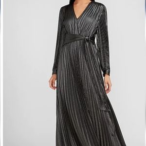 Metallic pleated tiefront maxi dress